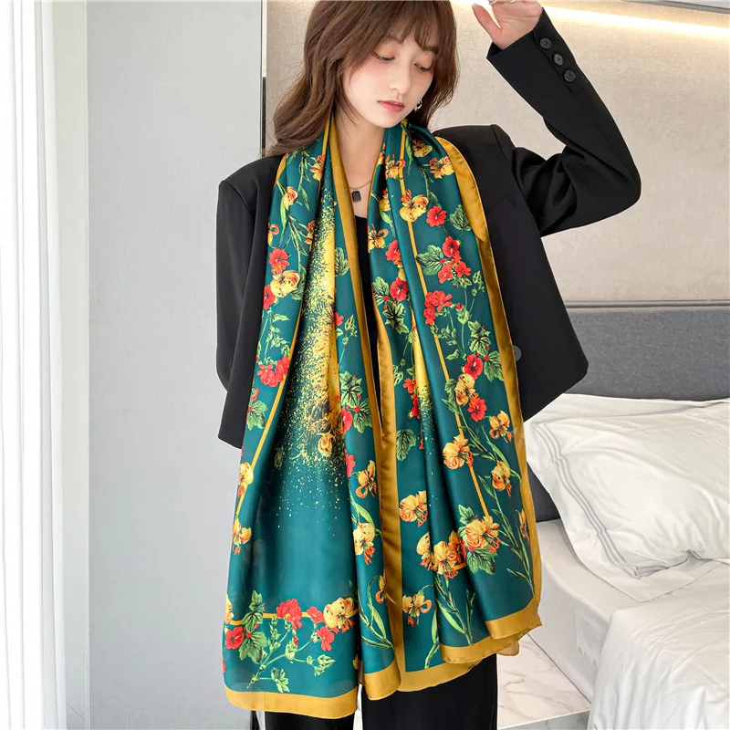 

BYSIFA| Fashion Blue Green Women Long Scarves Hijabs Summer Beach Shawl Cover-ups Foulard Winter Spring Red Floral Silk Scarf