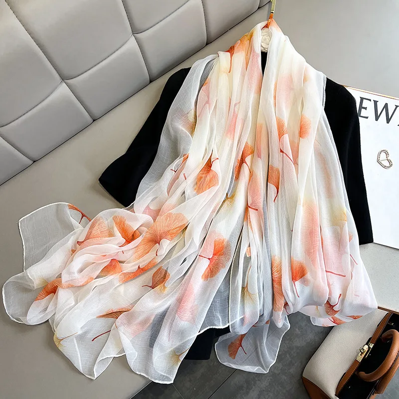 

2022 Women Scarf Summer Print Silk Scarves For Lady Shawls Female Hijabs Pashmina Foulard Bandana Neck Hijabs Long Size Scarfs