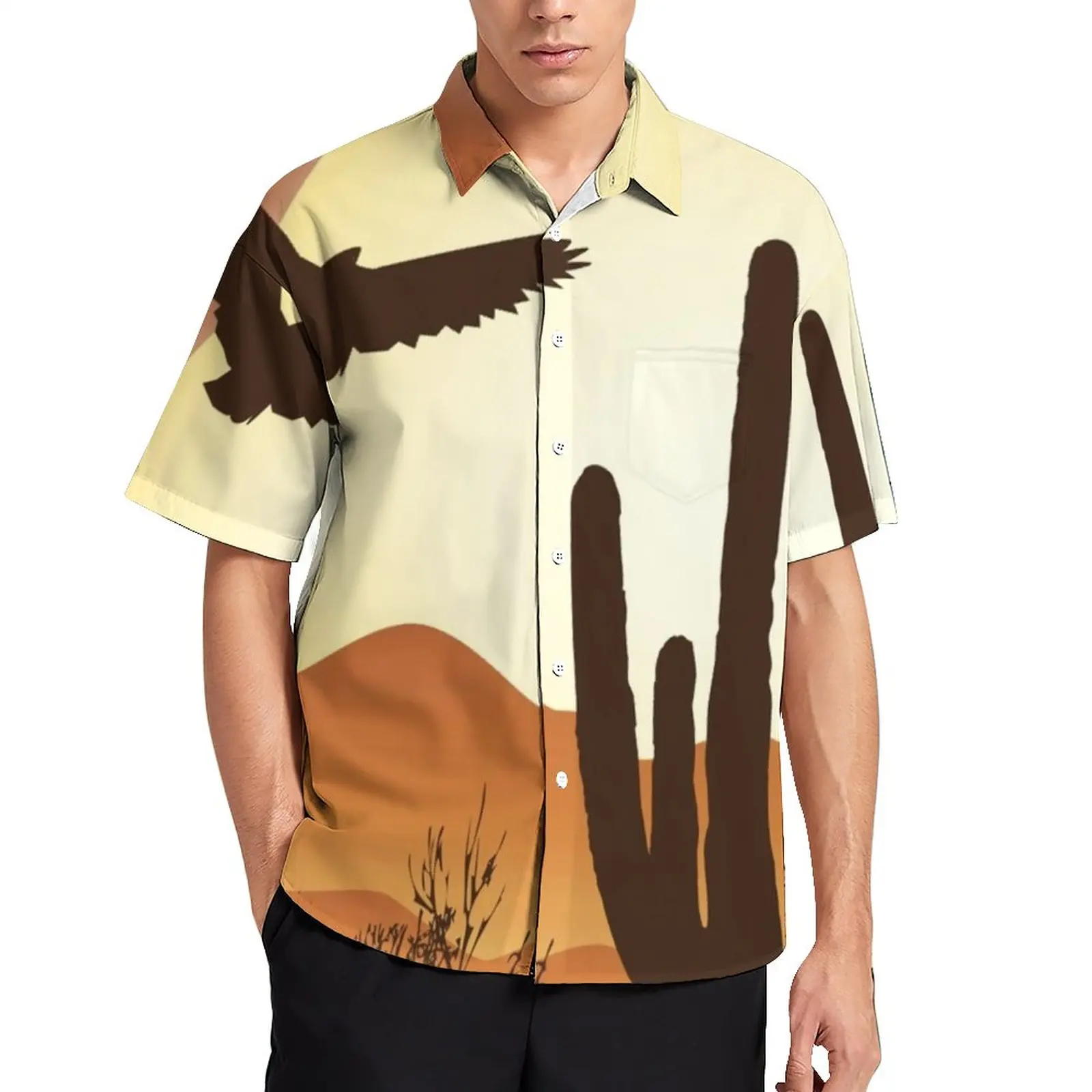 

Мужская Повседневная рубашка с коротким рукавом, с принтом кактуса и орла, Y2K