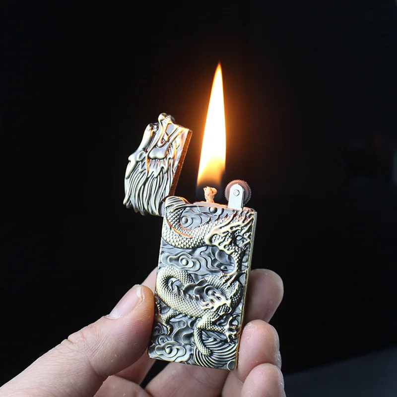 

Embossed Chinese dragon kerosene lighter double-sided engraved metal thin grinding wheel