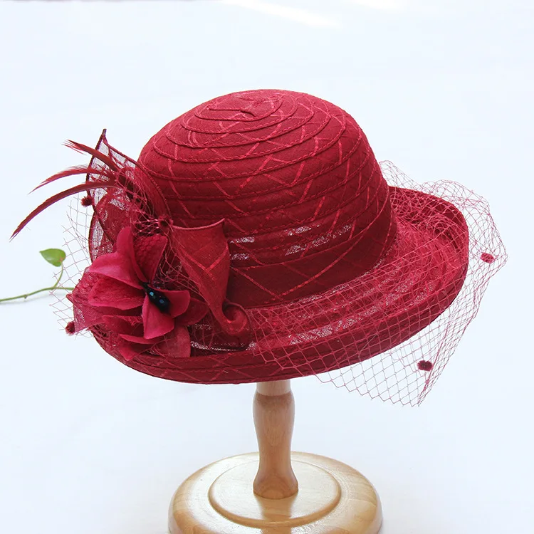 

Flower Feather Fascinators Races Hats For Women Elegant Banquet Mesh Sun Besch Hat Girls Ladies Formal Wedding Dress Fedora Hats