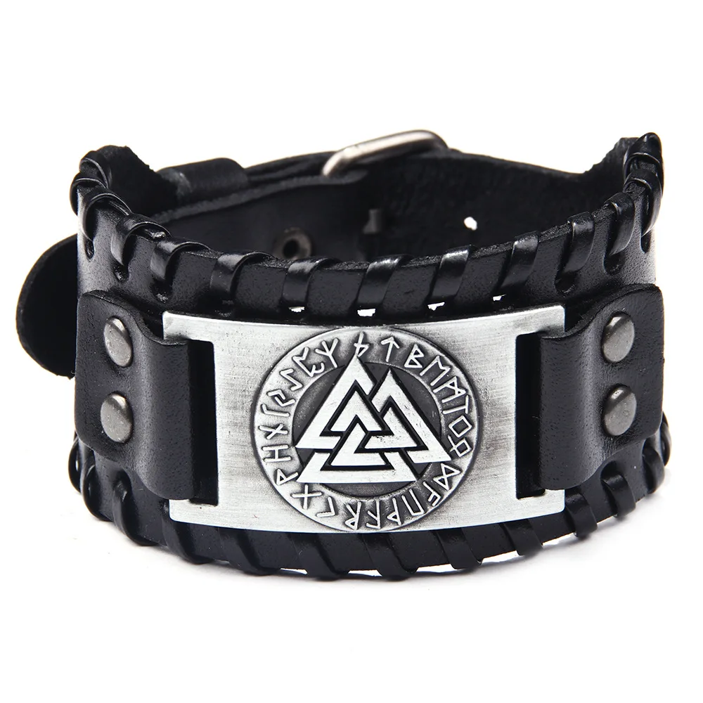 

Charmsmic Genuine Leather Wide Bracelets For Mens Male Geometric Vintage Pirate Wristband Jewelry Decoration New Design 2022