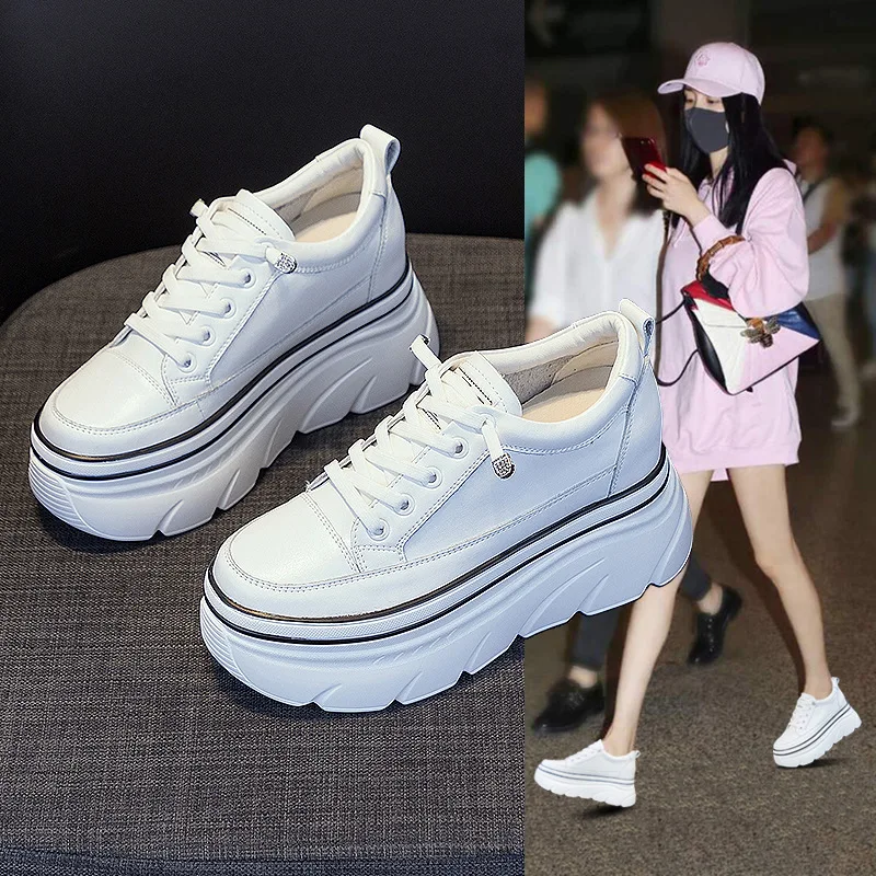 Fujin 9 см сетчатые белые кроссовки из натуральной кожи женская обувь на платформе