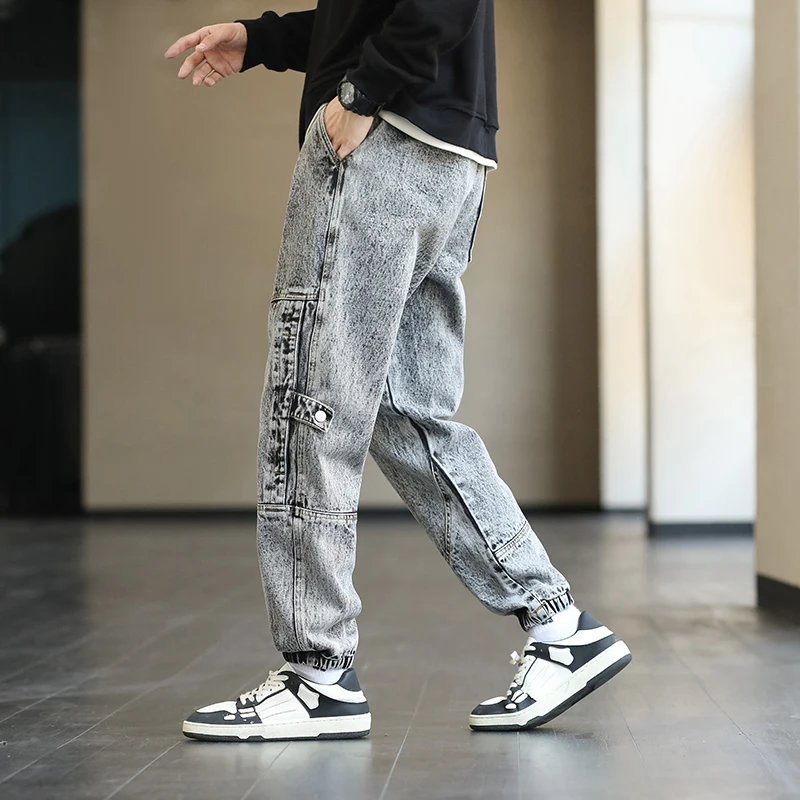 

Men's Jeans Bunched leg Sports Baggy Elastic Waist Harlan Cargo Outdoor sports Jogger Trousers Male 2022 New Large Size M-8XL