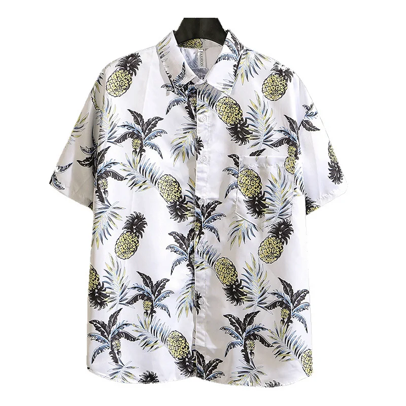 Summer Men Hawaii Shirt Short Sleeve Holiday Pineapple Printed Shirts for Mens Hawaiian Shirt Couple Beach Loose Button Up Shirt