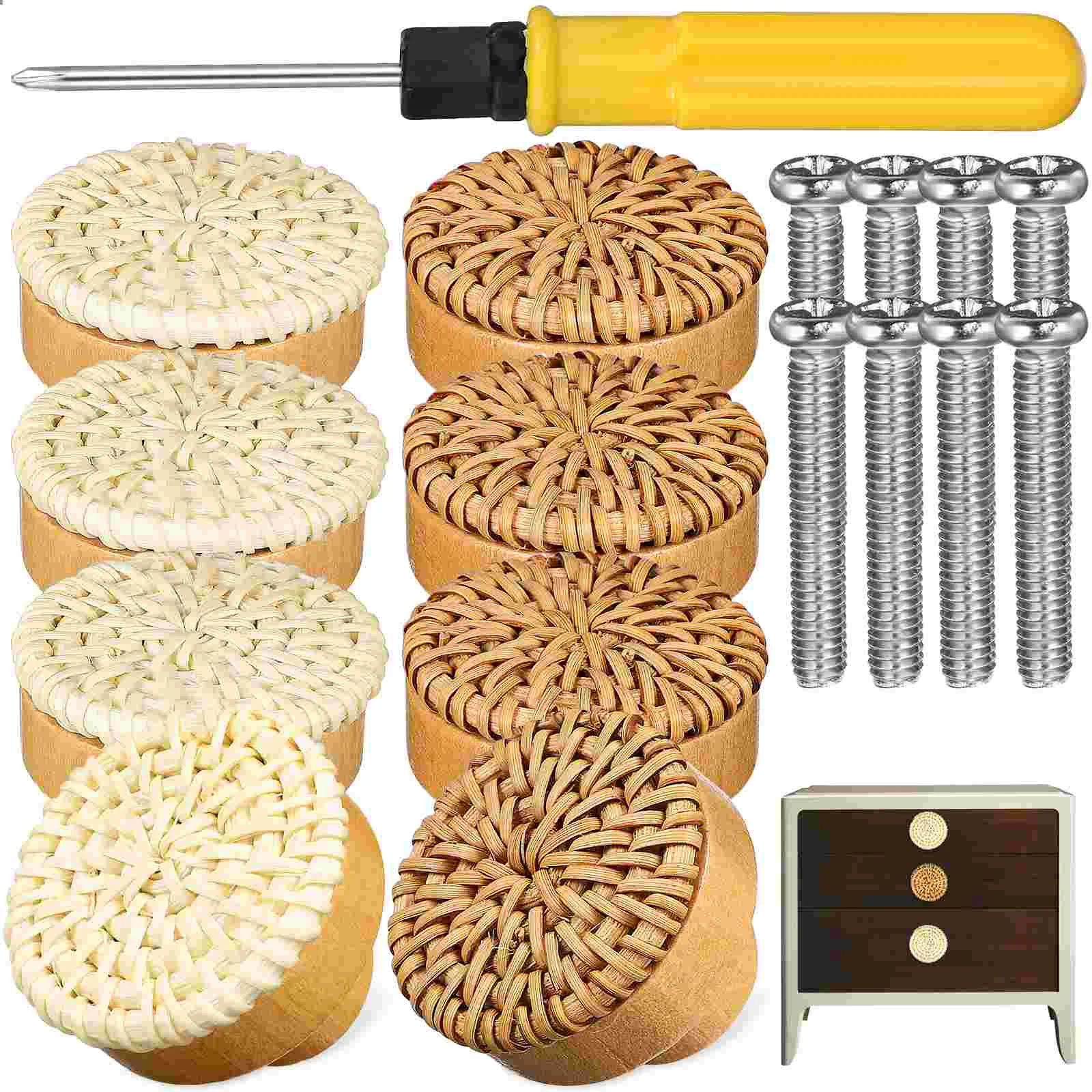 

1 Set Premium Bohemian Style Furniture Pulls Vintage Rattan Dresser Knobs Rattan Drawer Knobs