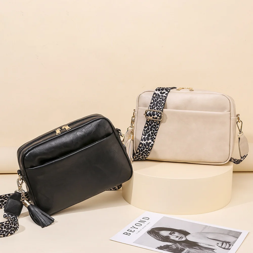 Vintage PU Leather Crossbody Sling Bags Women Fashion Leopard Guitar Strap Messenger Bag Ladies Casual Versatile Shoulder Bag