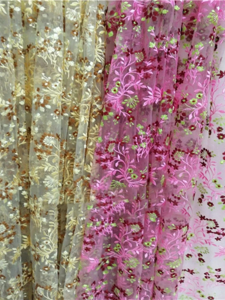 

130 Cm Width Lace Fabric Two Color Fabrics Per Meter Embroidery Cloth Sewing Material Cheongsam Dress WeddingOrganza Chiffon