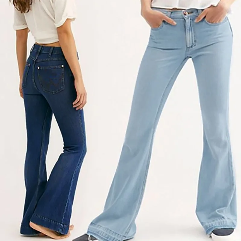 

2021 Fashion Women's Stretch Flared Jeans Fashion Ladies Slim Soild Color Long Denim Trousers New Loose Casual Trousers Women