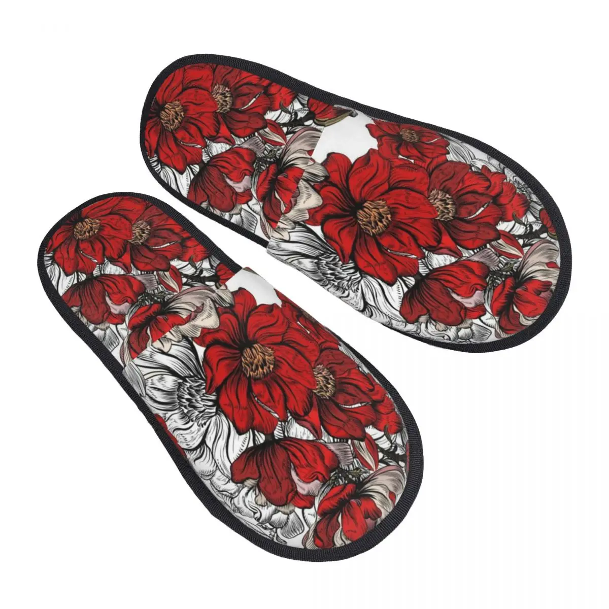 

Men Women Plush Indoor Slippers Vibrant Flowers Warm Soft Shoes Home Footwear Autumn Winter 2023