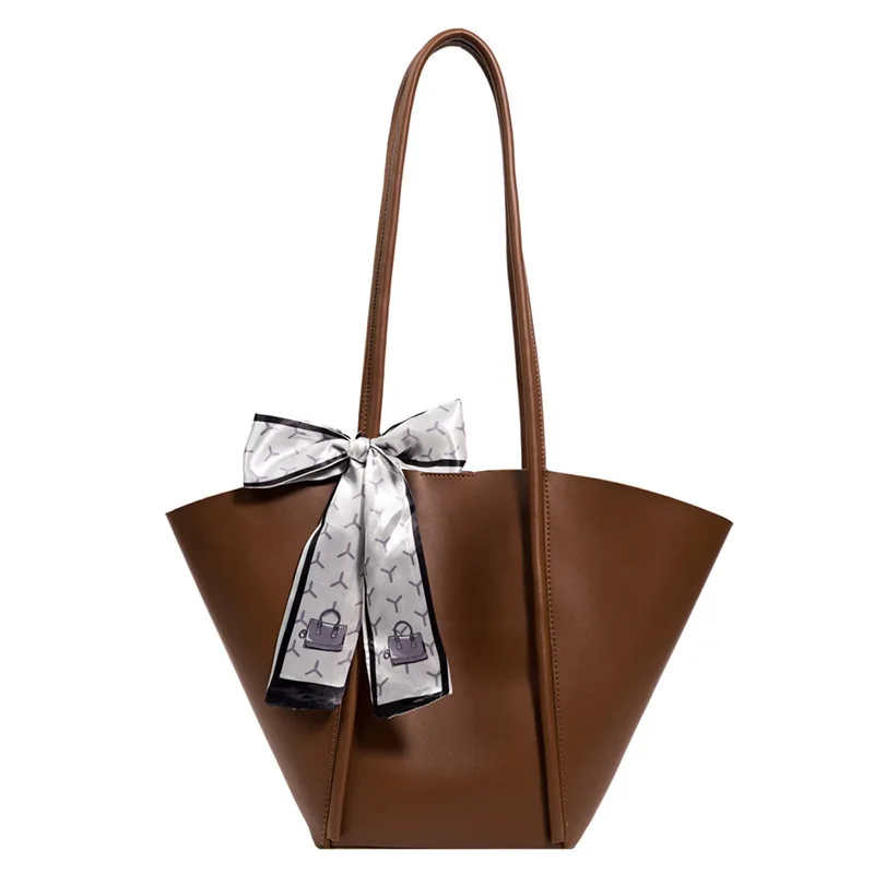 

2022 New Women Shoulder Bag Silk Scarf Decoration Large Capacity Bucket Bag Casual Fashion Mother-and-child Bag Female Bag
