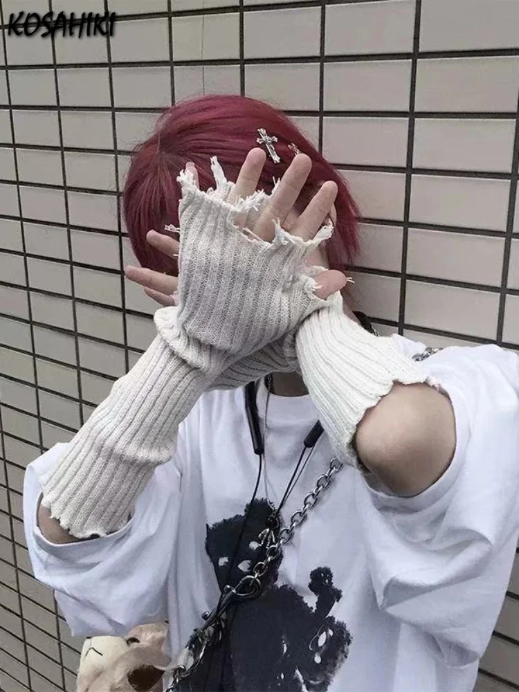 

Женские перчатки без пальцев, стильные вязаные перчатки в стиле панк, готика