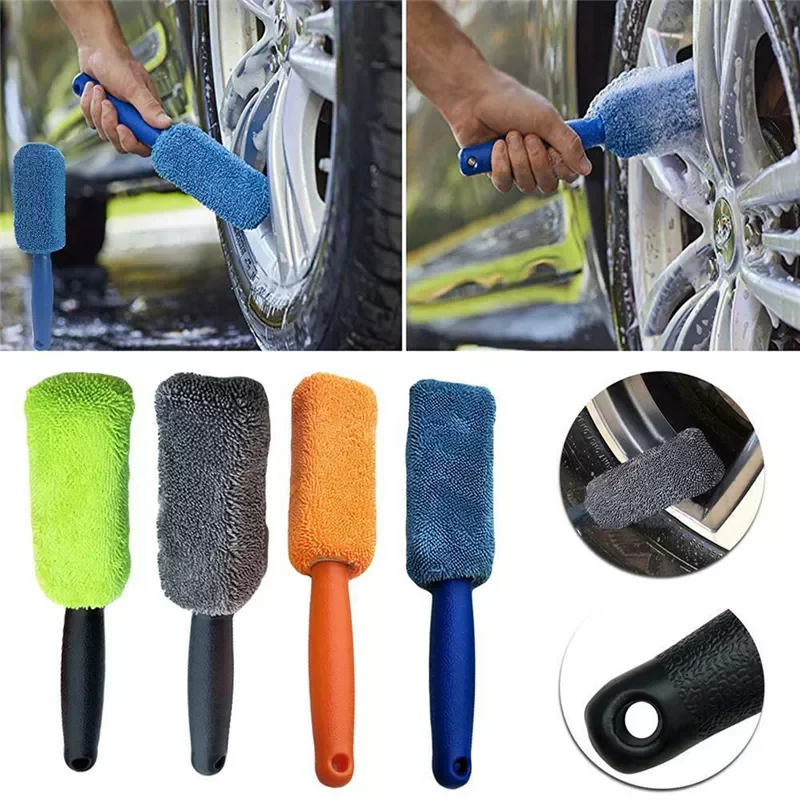 Car Cleaning Universal Portable Microfiber Wheel Tire Rim Brush For Car With Plastic Handle Washing Cleaner Car accessories