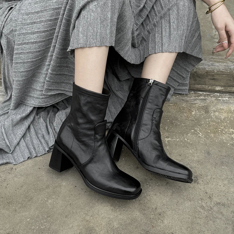 Женские ботильоны с круглым носком TULING JUN 2024 зимние однотонные ботинки на высоком
