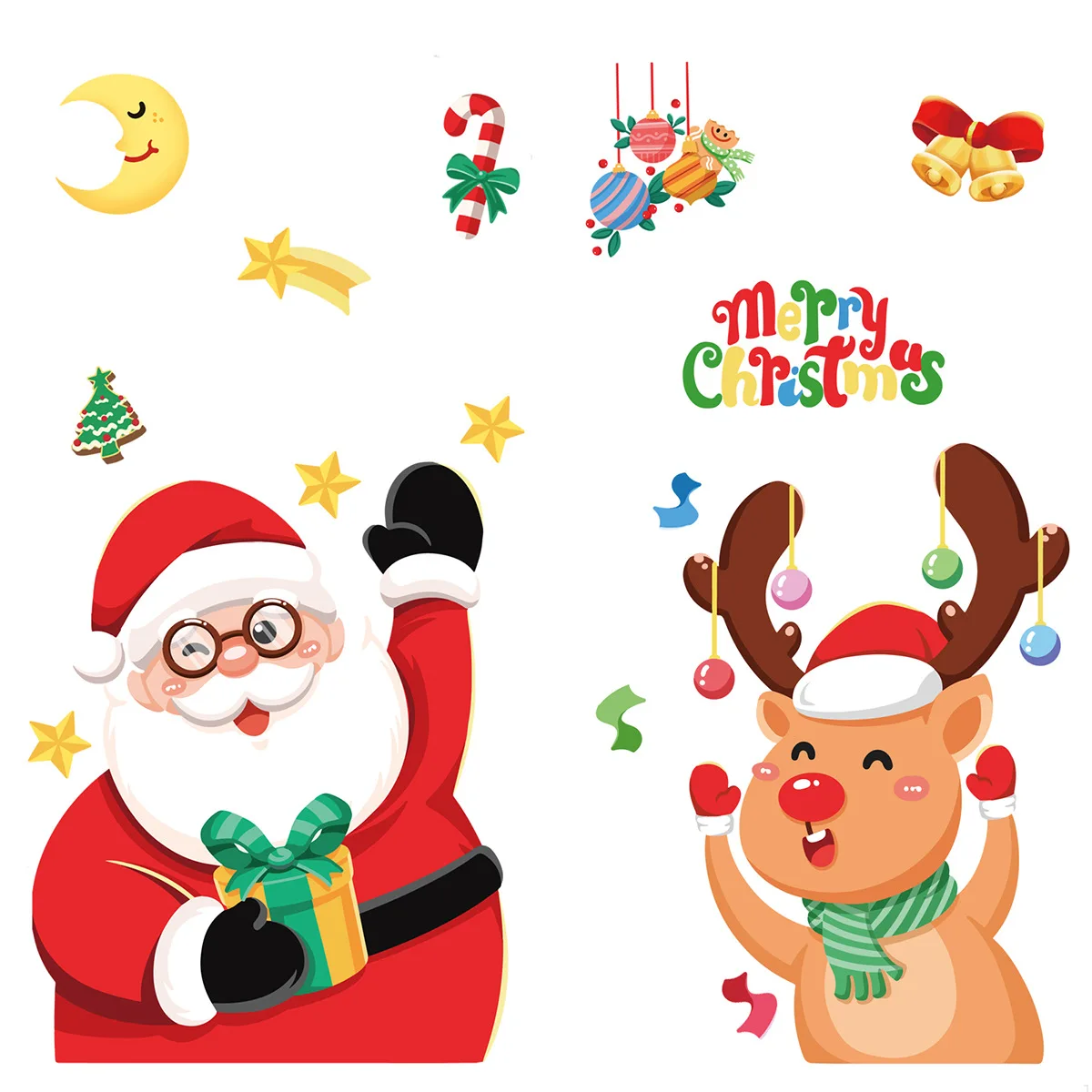 

Cartoon Christmas Window Stickers Wall Decor Santa Claus Snowman Wreath Xmas Sticker Merry Christmas Decor Noel Happy New Year