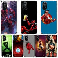 marvel hero clear phone case for huawei honor 20 10 9 8a 7 5t x pro lite 5g black etui coque hoesjes comic fash design
