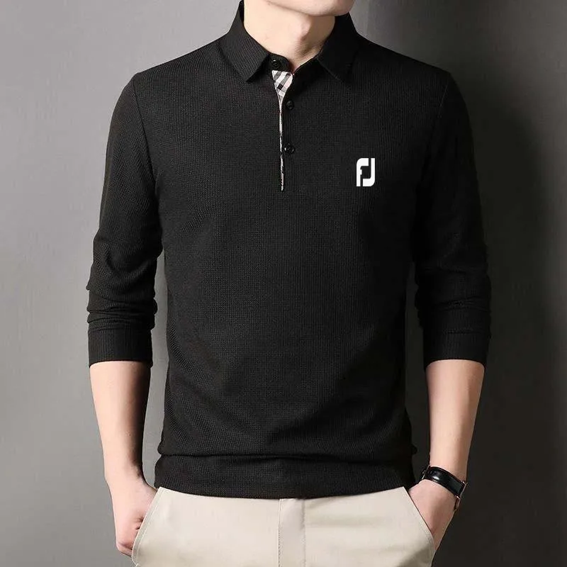 Golf clothing men's new knitted polo shirt Golf men's business polo shirt Fashion long sleeved bottom shirt