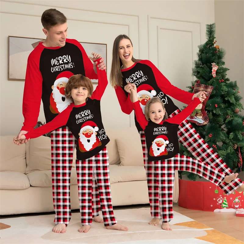 

Santa Claus Christmas Family Matching Outfits Plaid Father Mother Kid Pajamas Set Mommy and Me Xmas Pj's Clothes Tops+Pants 2022