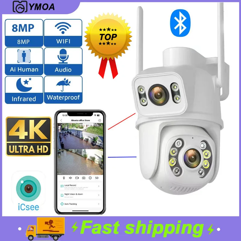 

IP-камера YMOA, 8 Мп, 4K, PTZ, Wi-Fi, два объектива, ночное видение