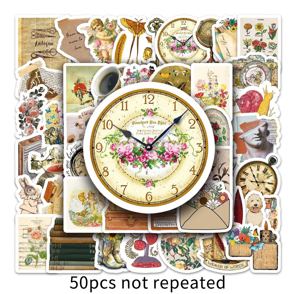 

10/50Pcs Retro Old Time Small Fresh Series Stickers DIY Scrapbook Diary Album Children's Diary Plan Decorative Stickers