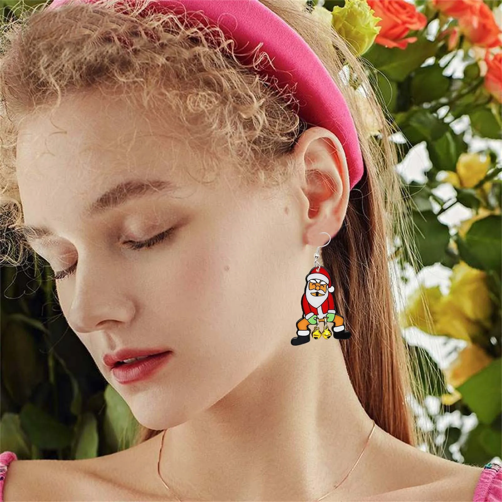 Рождественские Акриловые Висячие Серьги С Дизайном Санта-Клауса Jolly Jingle Bell