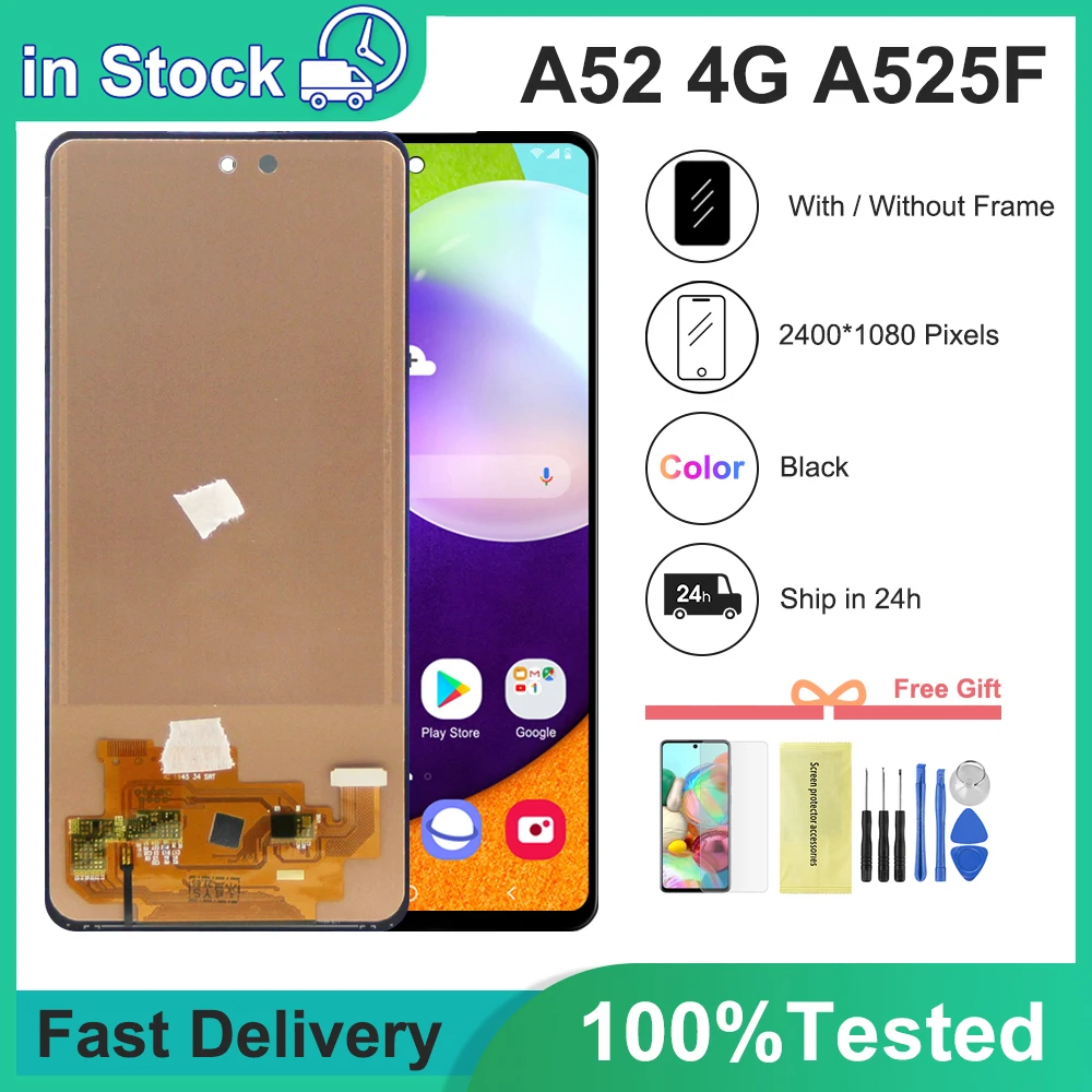 

100% протестированный A525 ЖК-дисплей для Samsung Galaxy A52 4G, ЖК-дисплей, сенсорный экран, дигитайзер, Запчасти для Samsung SM-A525F/DS дисплей