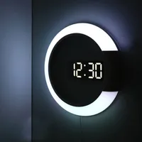 3D Hollow Mirror Screen LED Snooze Digital Wall Clocks Table Clock Modern Design Nightlight For Home Living Room Decorations