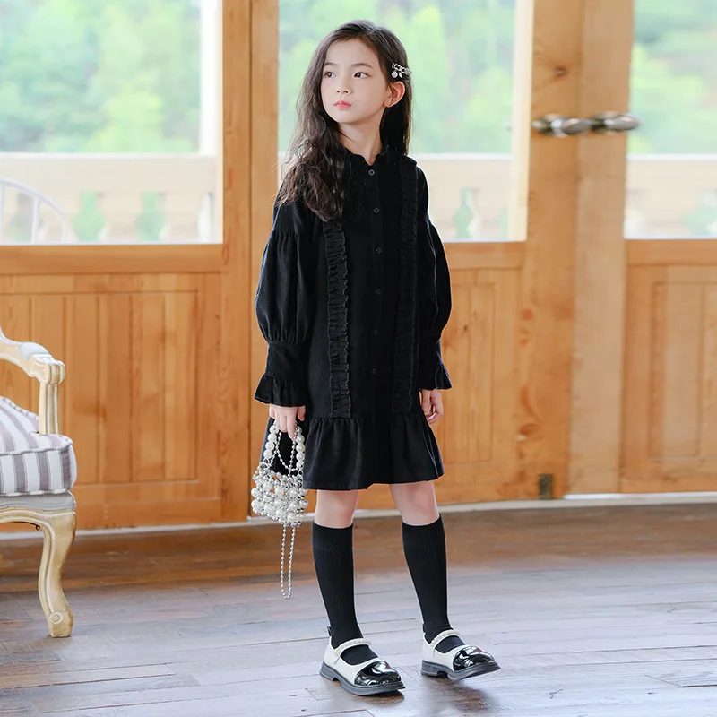 Осенне-зимнее детское вельветовое платье ZOETOP для девочек утепленное прямое