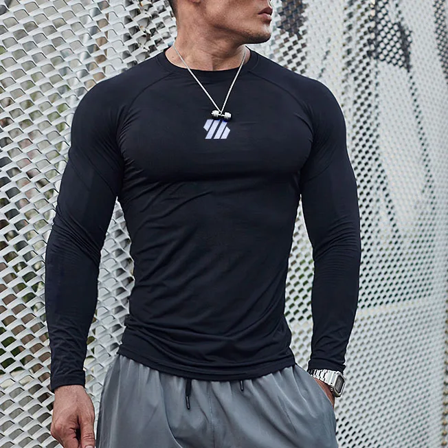 

Men Long Sleeve Shirts Bodybuilding Slim Fit Muscle Shirt for Men Autumn Workout Fitness Running Undershirt
