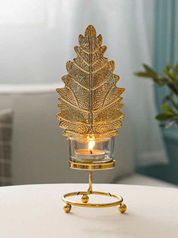 

Nordic Metal Candle Holder Gold Leaves Candlestick Dining Table Candle Stand Wedding Living Room Romantic Dinner Home Decor Gift