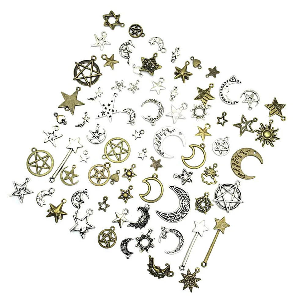 

74Pcs Craft Tibetan Beads Metal Charms Pendant Vintage Charms Sun Charm Pendant