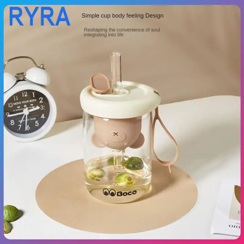

Cute Bear Coffee Cup With Lids And Straws With Filter Straw Cup Transparent Portable Water Bottle Drinkware Tea Septum Glass Cup