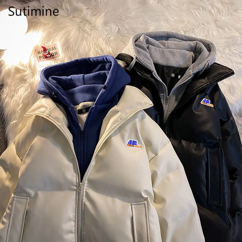 Winter Coat Women Spliced Casual Loose Women Hooded Coat Hong Kong Style Zippers Pockets Winter Clothes Women