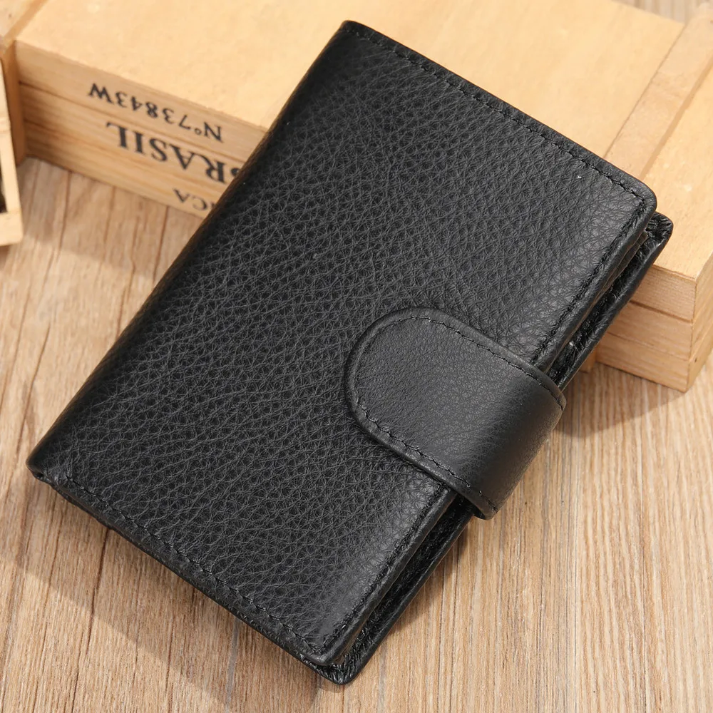 Men's Leather Wallet Short Top Cowhide Wallet Buckle Black Coffee Crazy Horse Cowhide Men's Bag Small