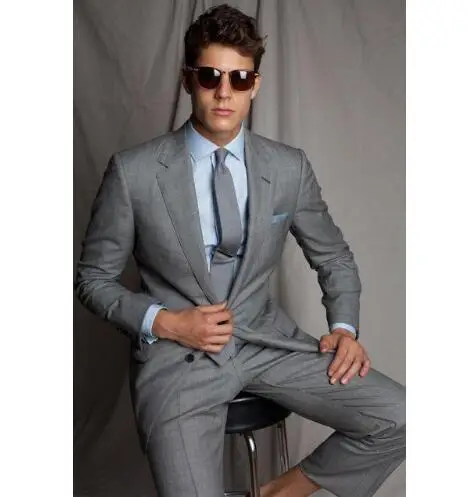 

Classic Grey Groom Two Buttons Men Suit 2Pieces(Jacket+Pants) Notch Lapel Terno Masculino Bespoke Slim Fit Blazer