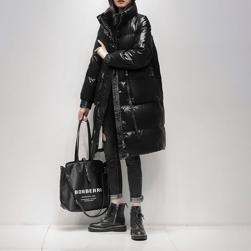 

Женский длинный пуховик с воротником-стойкой, свободная теплая куртка на белом утином пуху, модель K68 в Корейском стиле на зиму, 2023