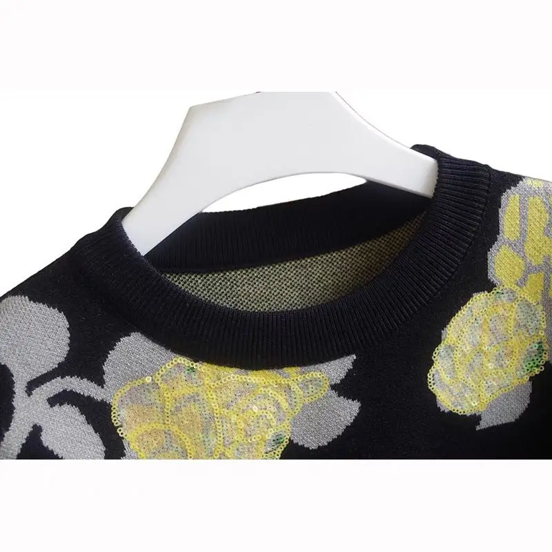 Autumn 2022 New Style Flower Round Neck Long Sleeve Slim Knitted Shirt Women's Top  blusa de frio feminina  O-Neck enlarge