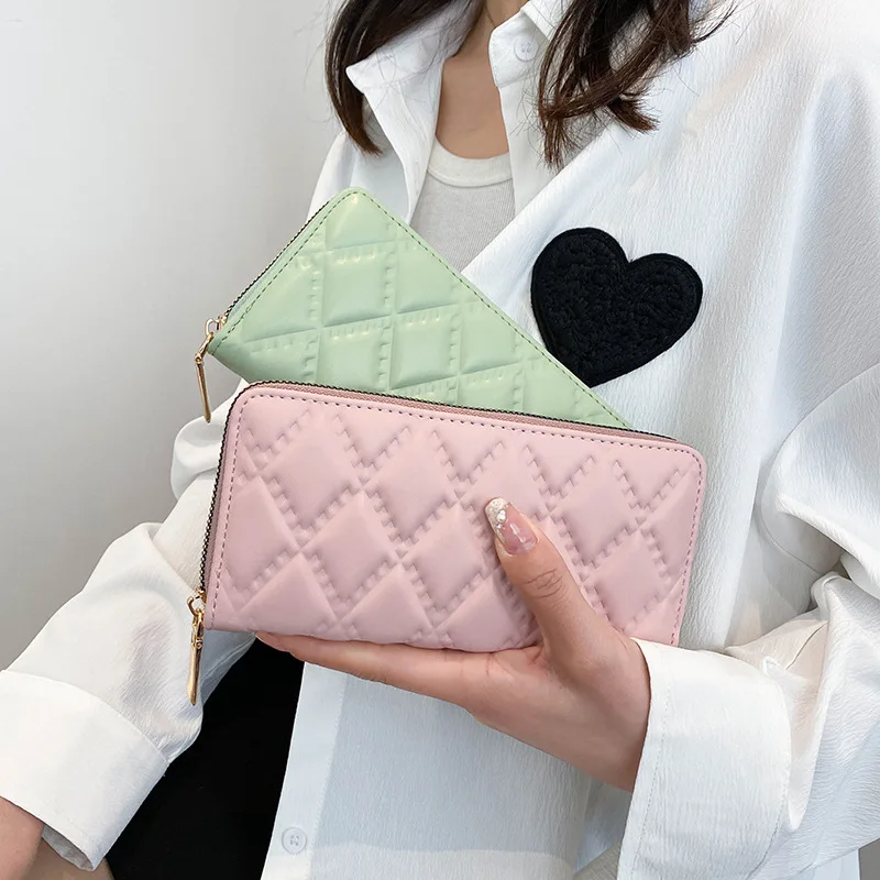 Multi-card Wallet Long Clutch Bag Large Capacity Embossed Rhombus PU Leather Coin Purse Mobile Phone Bag Handbag