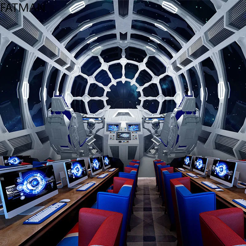 

FATMAN Custom 3D Technology Space Capsule Wallpaper Internet Cafe KTV Hotel Theme Room Space Extension Wall Covering Dropship