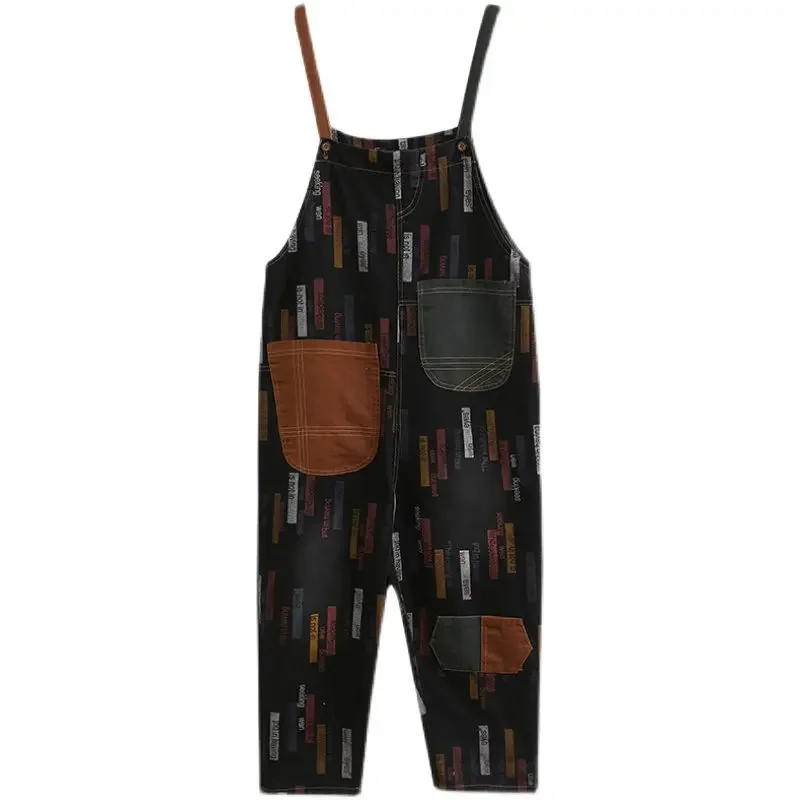 Комбинезон женский джинсовый в стиле ретро с принтом Свободный Повседневный