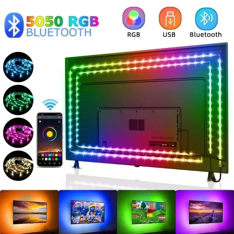 

1M-20M LED Strip Lights 5050 RGB Flexible Ribbon Diode Bluetooth APP Control 5V for Room Decoration TV Backlight Neon Luces LED