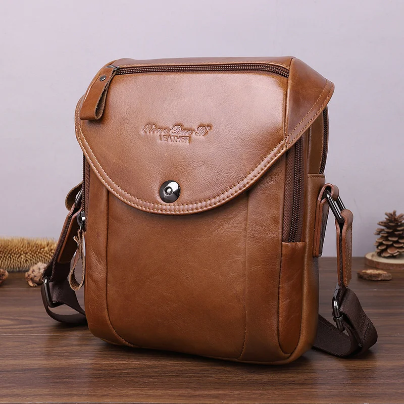

Мужская повседневная сумка-мессенджер, кожаная сумка через плечо из воловьей кожи с верхним слоем, сумка-мессенджер 8 дюймов, Корейская трендовая мужская сумка, рюкзак