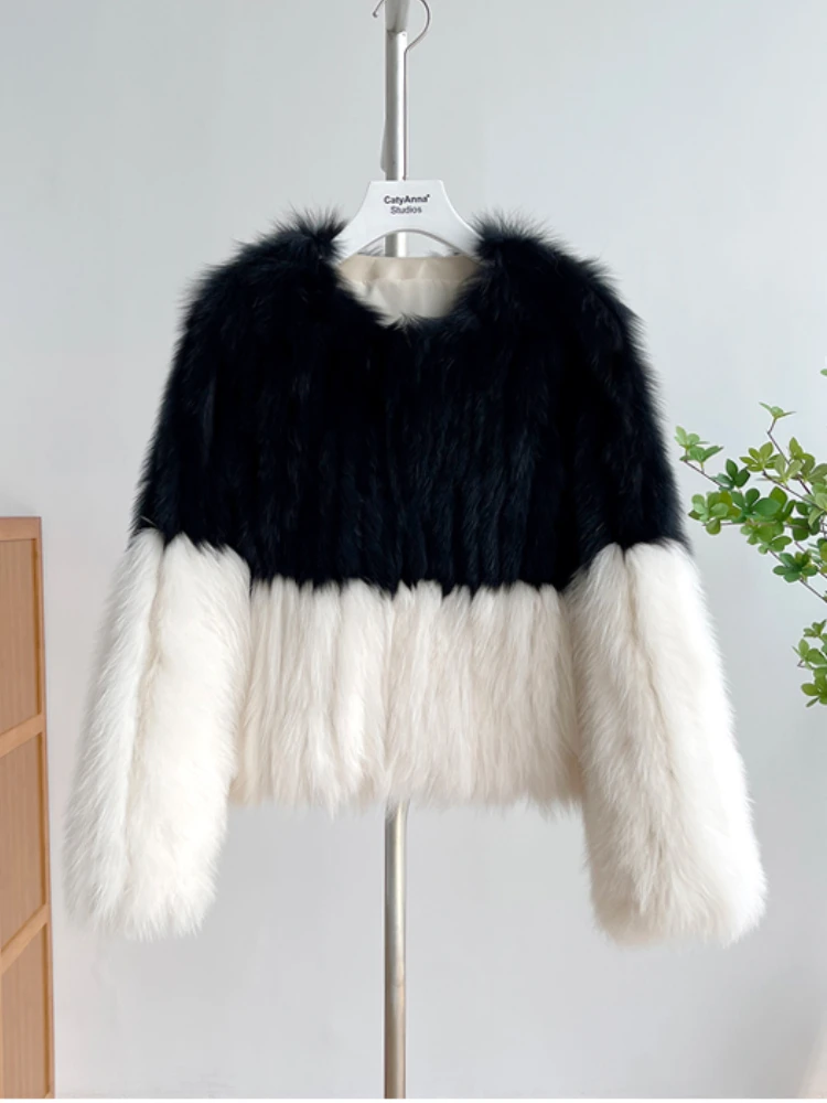 2022 Fashion Toghter New Real Fur Coat Natural Fox Fur Winter Jacket Women Woven Fur Ladies Short Coat Fur Strip Sewed enlarge