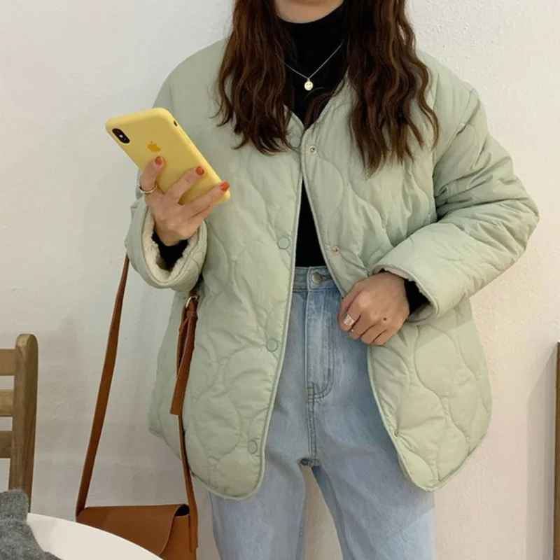 2023 South Korea Chic Autumn and Winter New Style Niche Rhomboid Thickened Double-sided Lamb Wool Jacket Coat Long-sleeved Women