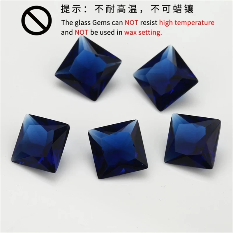 Size2x2~12x12mm Princess Cut Loose Glass Stone Sea Blue Rose Red Green White Black Garnet Color Synthetic Gems Beads For Jewelry