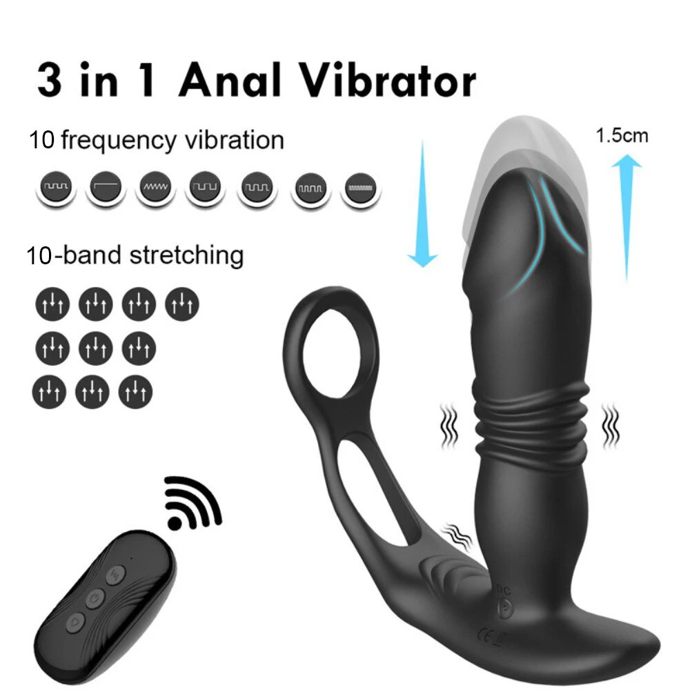 Telescopic Male Prostate Massage Anal Vibrator Butt Plug With Penis Ring Stimulator Delay Ejaculation Vibrator Sex Toys