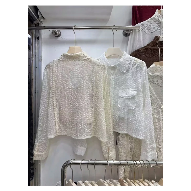 Neploe винтажная темпераментная кружевная рубашка с вышивкой весна-осень 2022