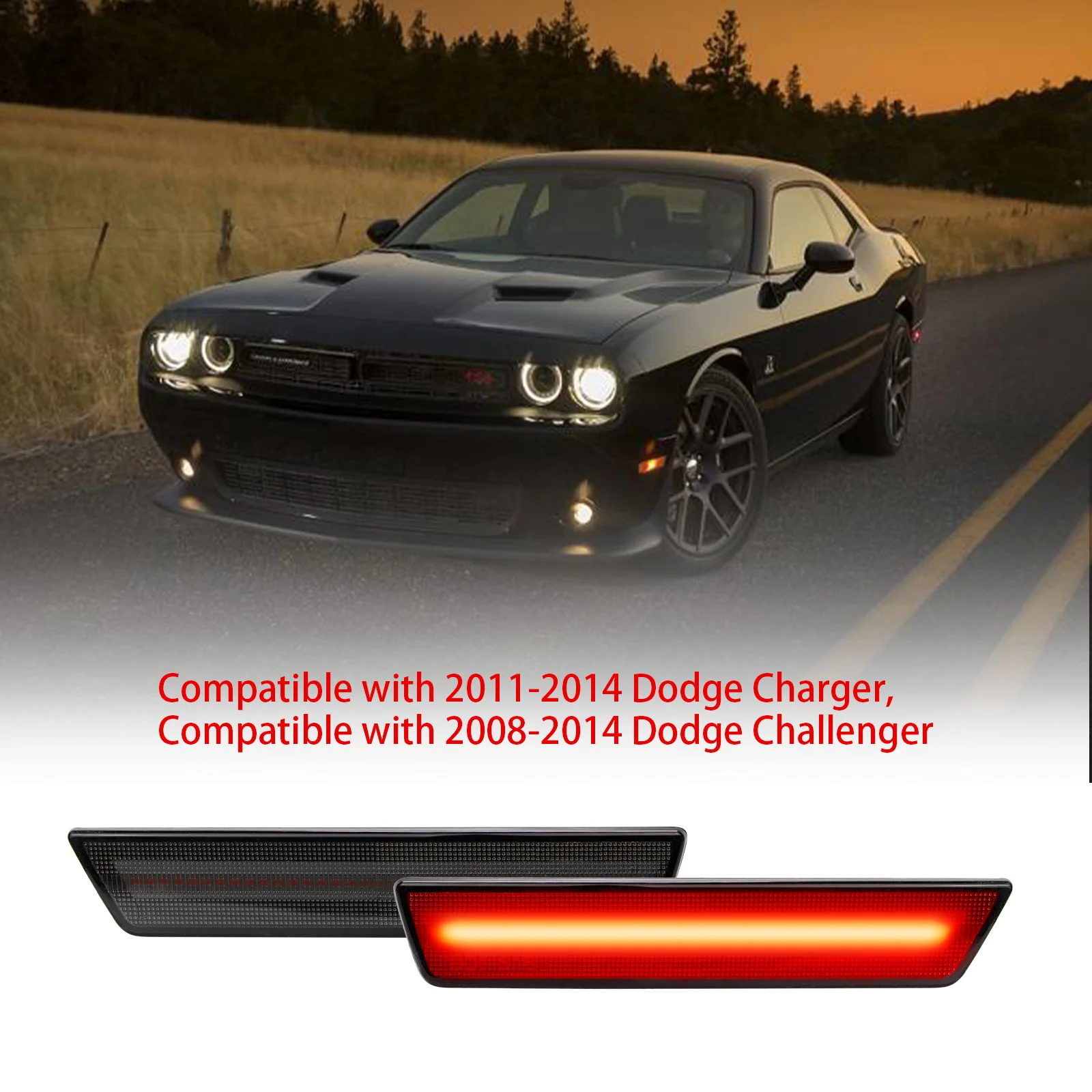 Red Full LED Side Marker Light For 2008-2014 Dodge Challenger Turn Signal Light/Parking Light,OEM Sidemarker Lamps Car Produts