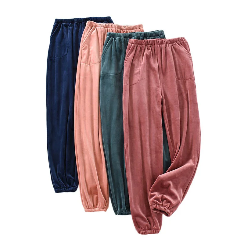 

Velvet Pants for Women Spring and Autumn Winter Island Velvet Warm Bottoms Small Feet Home Wear Pants Long Pajamas Bottom