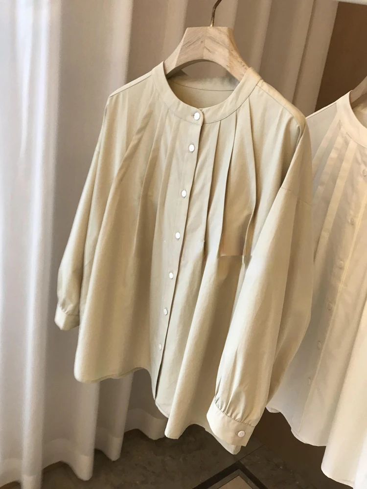 Женская однотонная блузка с длинным рукавом свободная плиссированная в